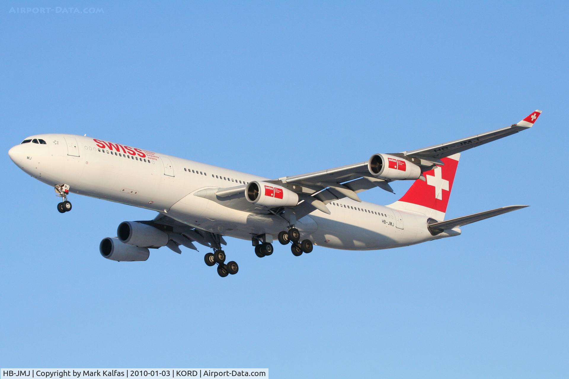 HB-JMJ, 1996 Airbus A340-313X C/N 150, Swissair A340-313, SWR84T, arriving KORD RWY28 KORD from LSZH (Zurich).