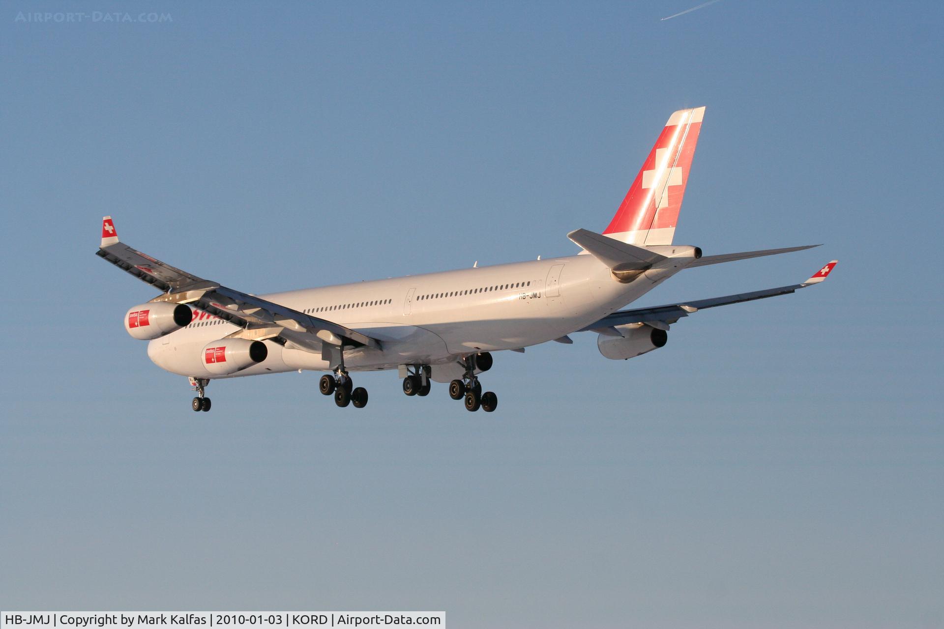 HB-JMJ, 1996 Airbus A340-313X C/N 150, Swissair A340-313, SWR84T, arriving KORD RWY28 KORD from LSZH (Zurich).