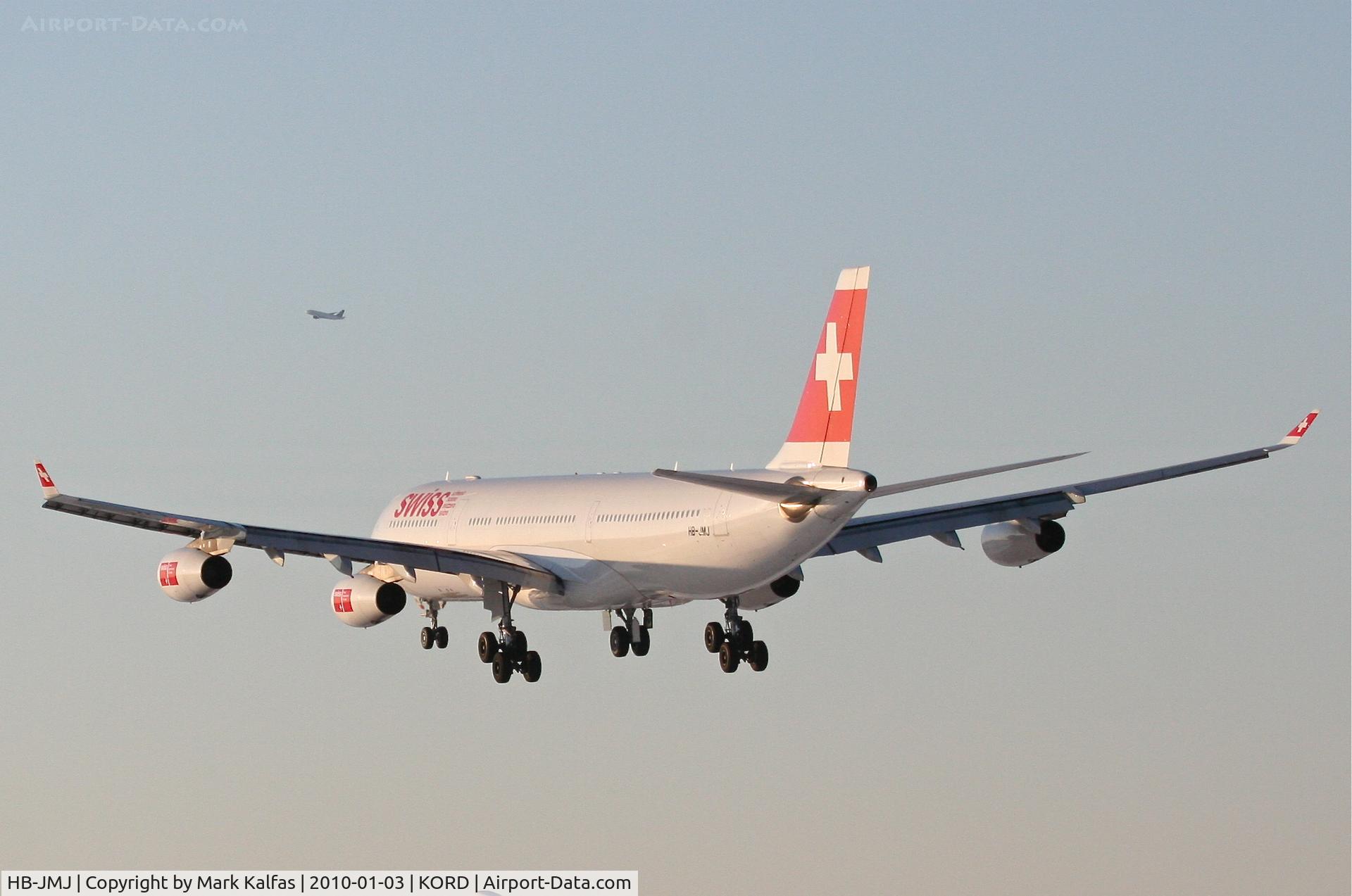 HB-JMJ, 1996 Airbus A340-313X C/N 150, Swissair A340-313, SWR84T, arriving KORD RWY28 KORD from LSZH (Zurich).