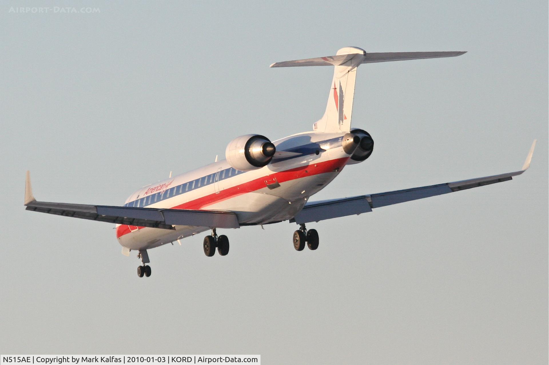 N515AE, 2003 Bombardier CRJ-701ER (CL-600-2C10) Regional Jet C/N 10121, American Eagle CRJ7, EGF4378, arriving KORD RWY 28 from KIND.