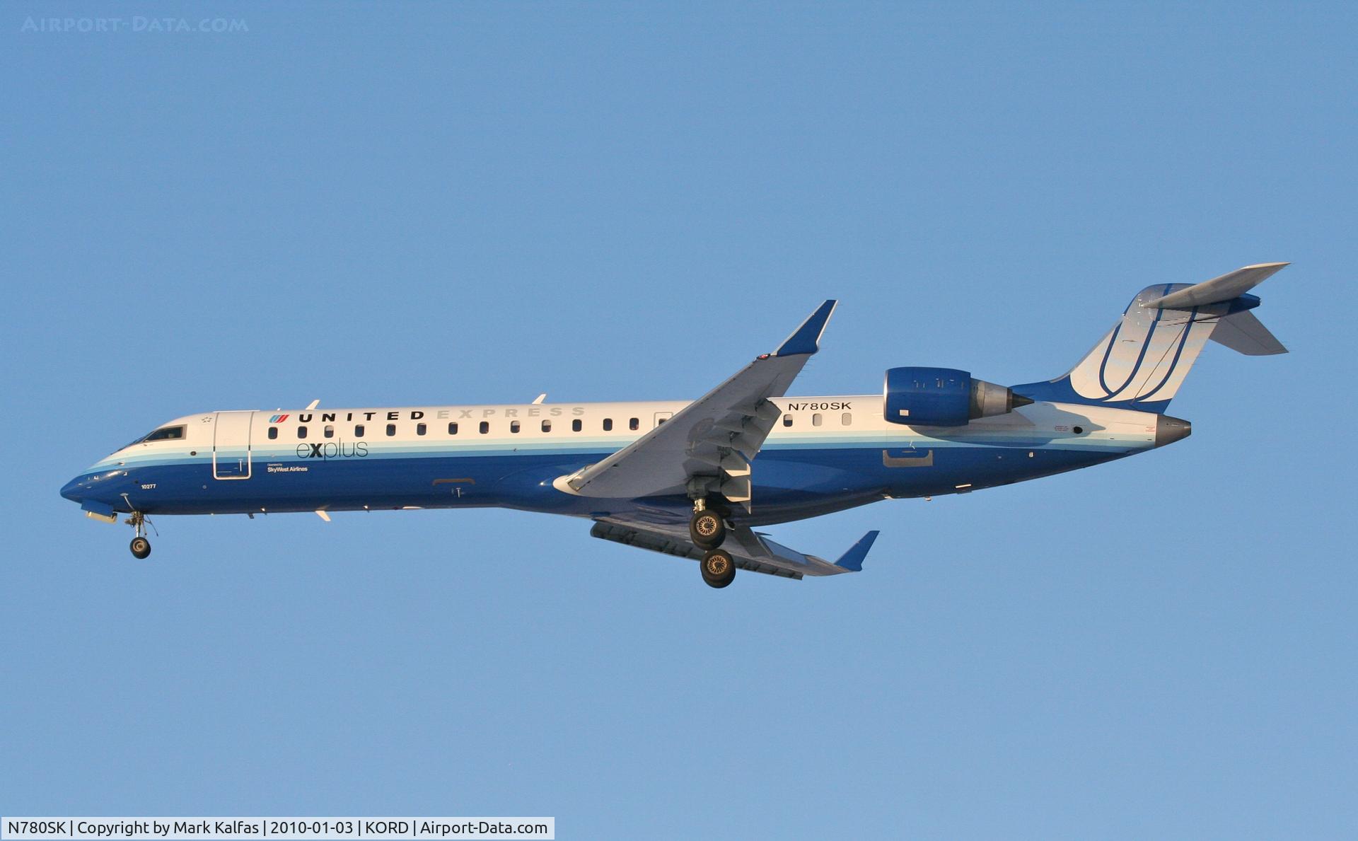 N780SK, 2009 Bombardier CRJ-700 (CL-600-2C10) Regional Jet C/N 10277, SkyWest/United Express CRJ7, SKW5820 arriving RWY 28 KORD from KASE.