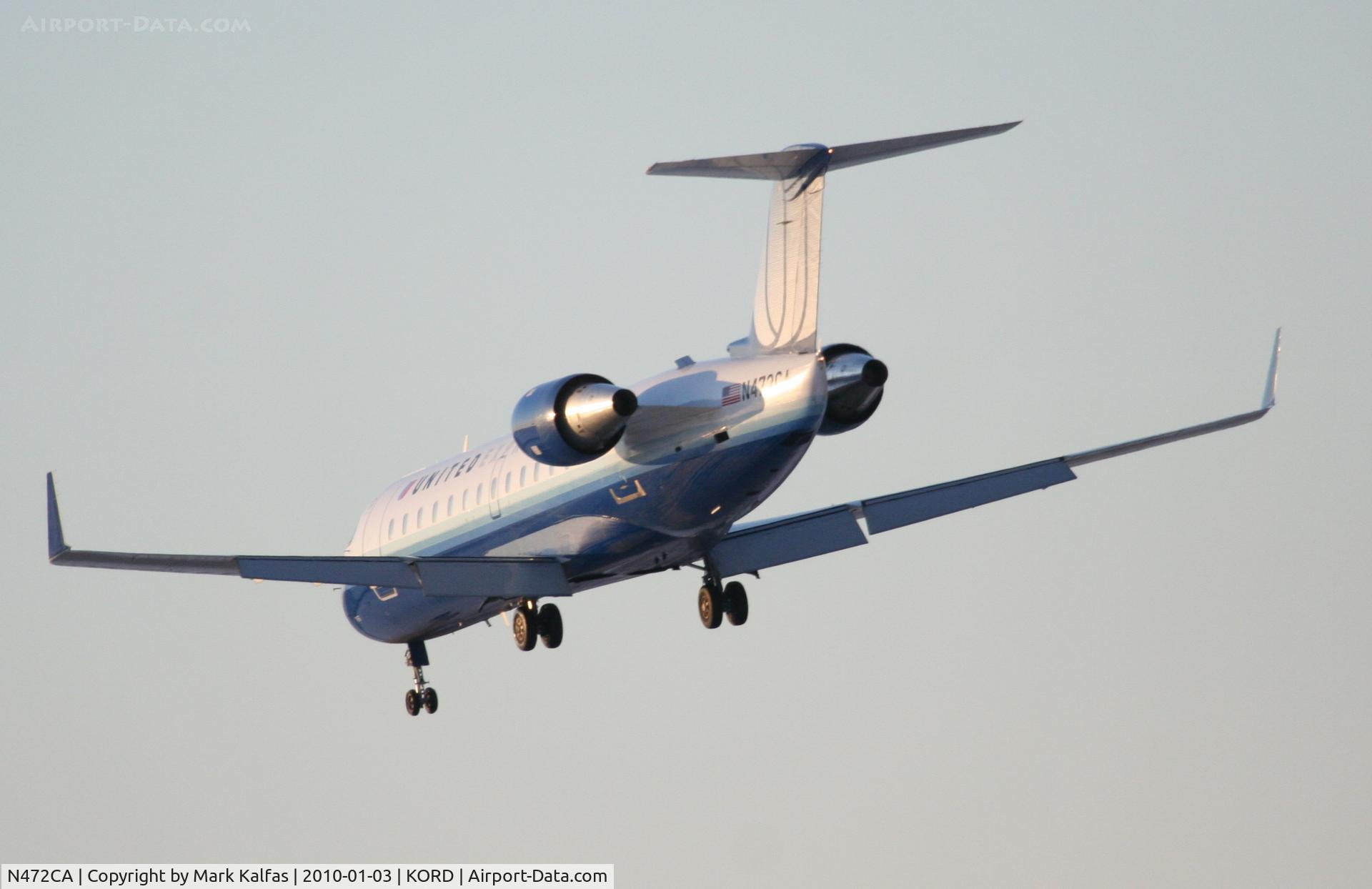 N472CA, 2002 Bombardier CRJ-200ER (CL-600-2B19) C/N 7667, SkyWest/United Express CRJ2, SKW6450, arriving RWY 28 KORD from KLNK.
