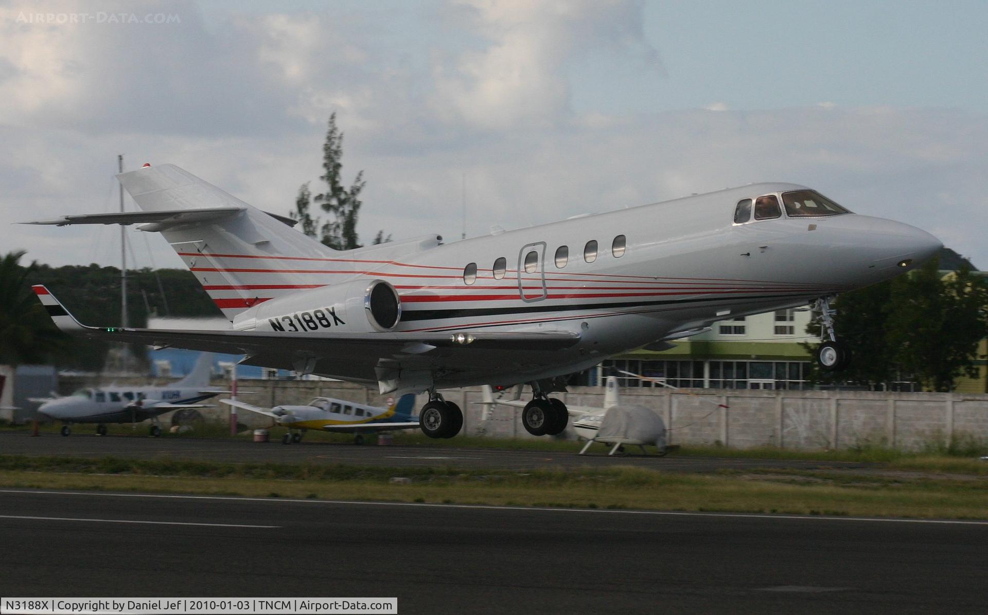 N3188X, 2008 Hawker Beechcraft Hawker 850XP C/N 258980, N3188x departing TNCM