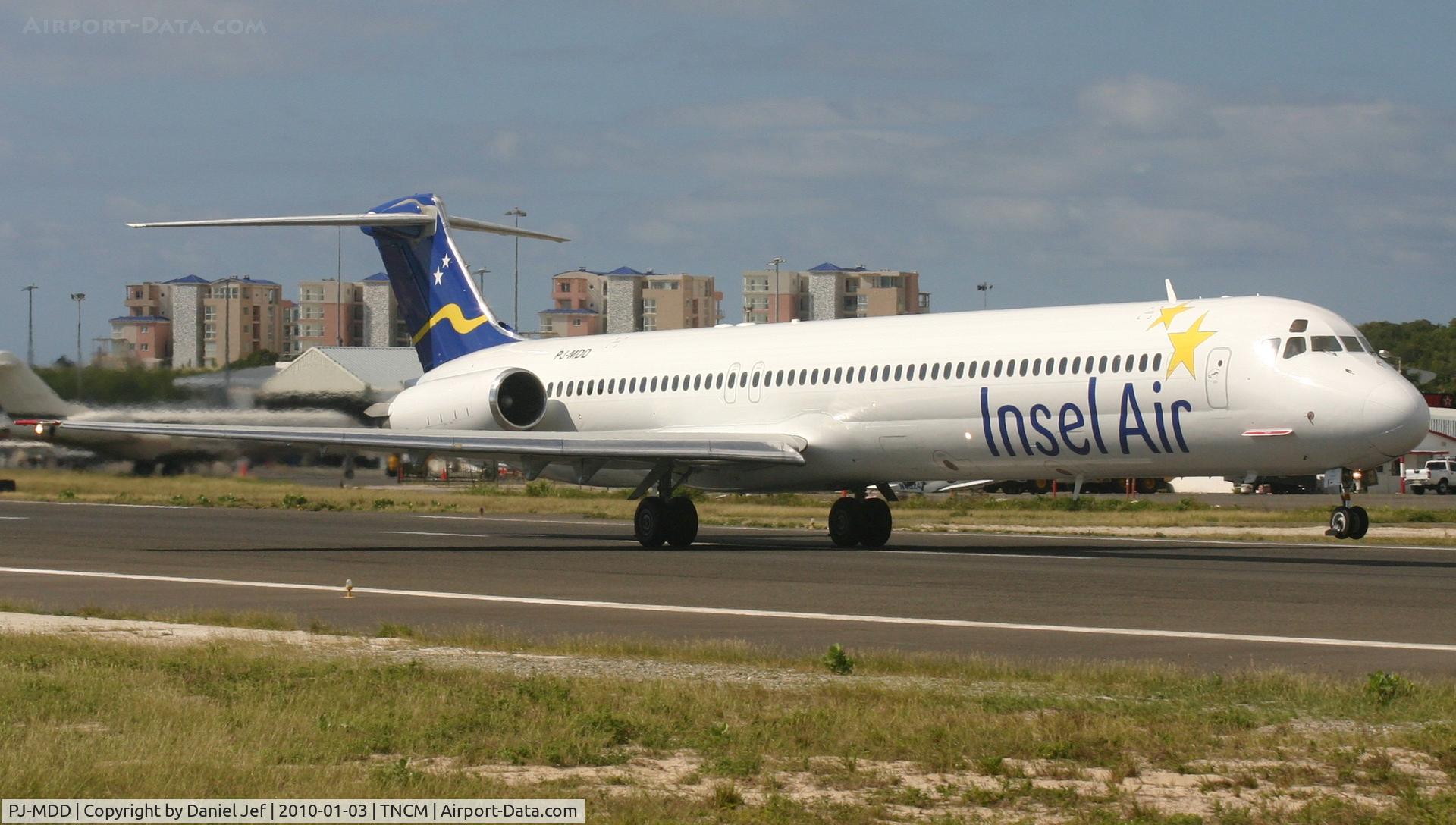 PJ-MDD, 1990 McDonnell Douglas MD-82 (DC-9-82) C/N 49972, Insel air PJ-MDD departing TNCM