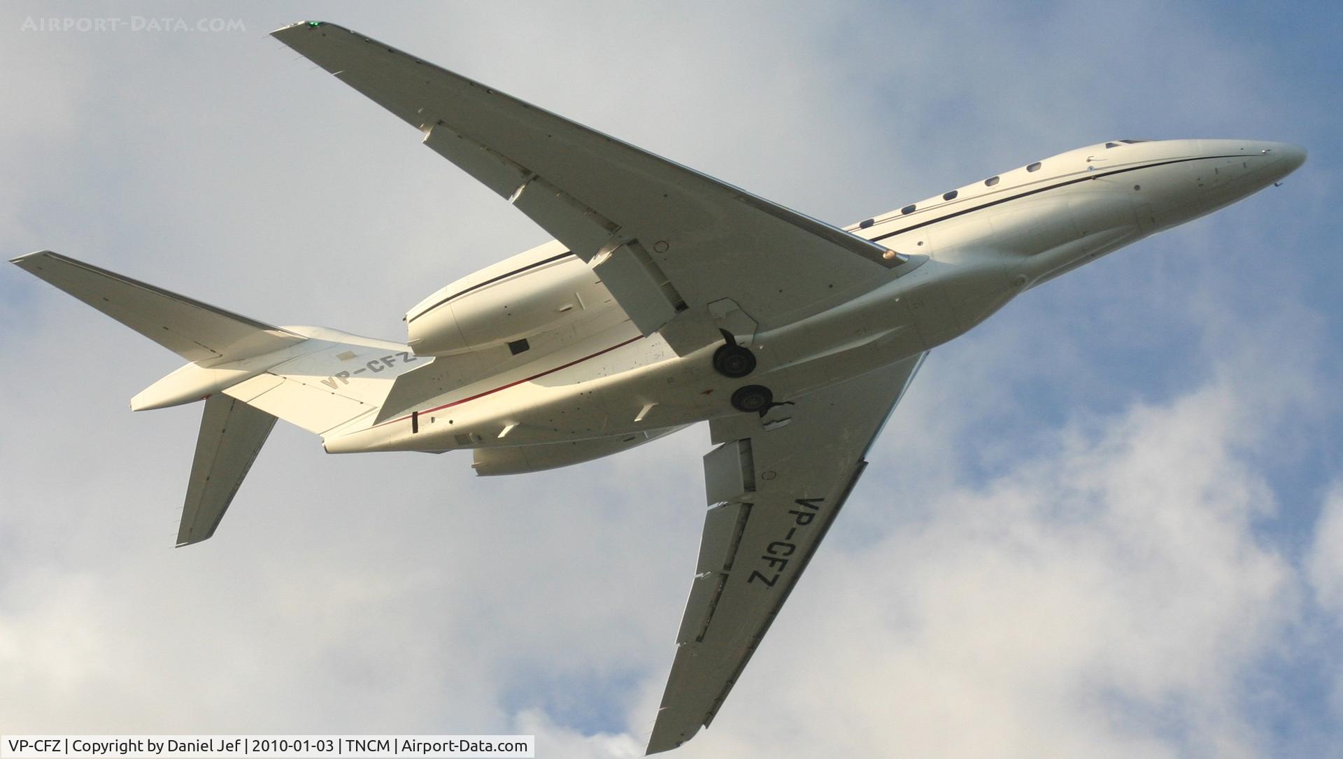 VP-CFZ, 2006 Cessna 750 Citation X Citation X C/N 750-0251, VP-CFZ departing TNCM