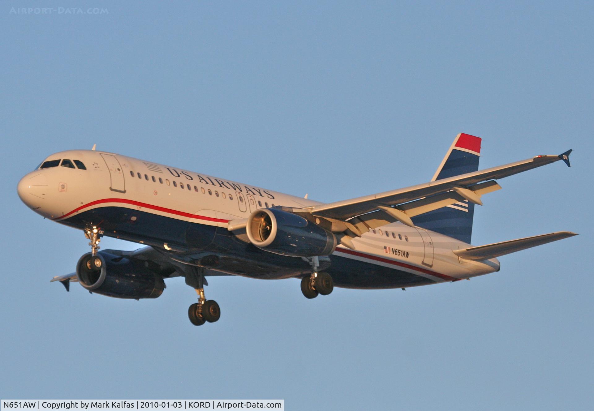 N651AW, 1998 Airbus A320-232 C/N 866, Us Airways A320-232, AWE320, arriving RWY 28 KORD from KLAS.