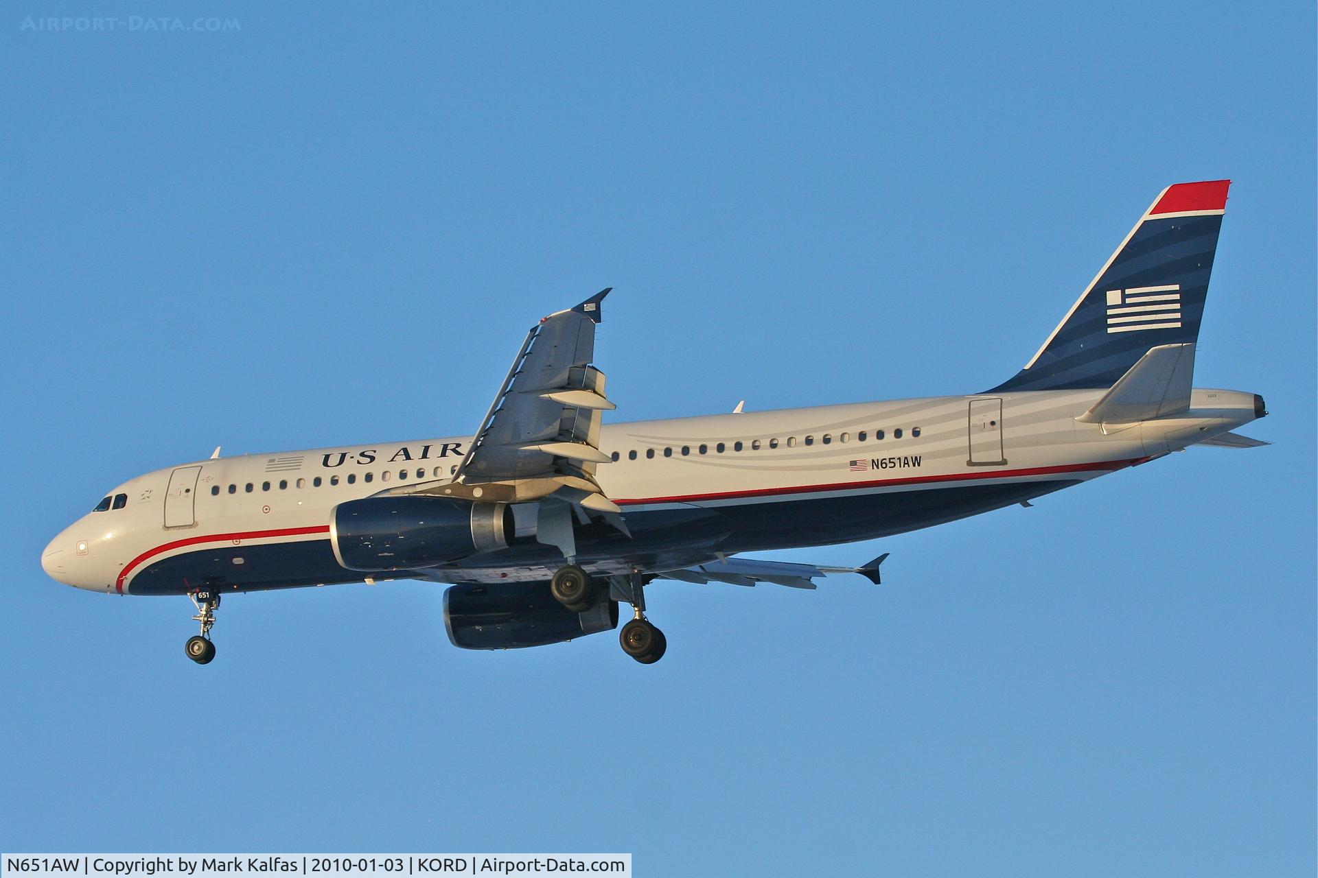 N651AW, 1998 Airbus A320-232 C/N 866, Us Airways A320-232, AWE320, arriving RWY 28 KORD from KLAS.