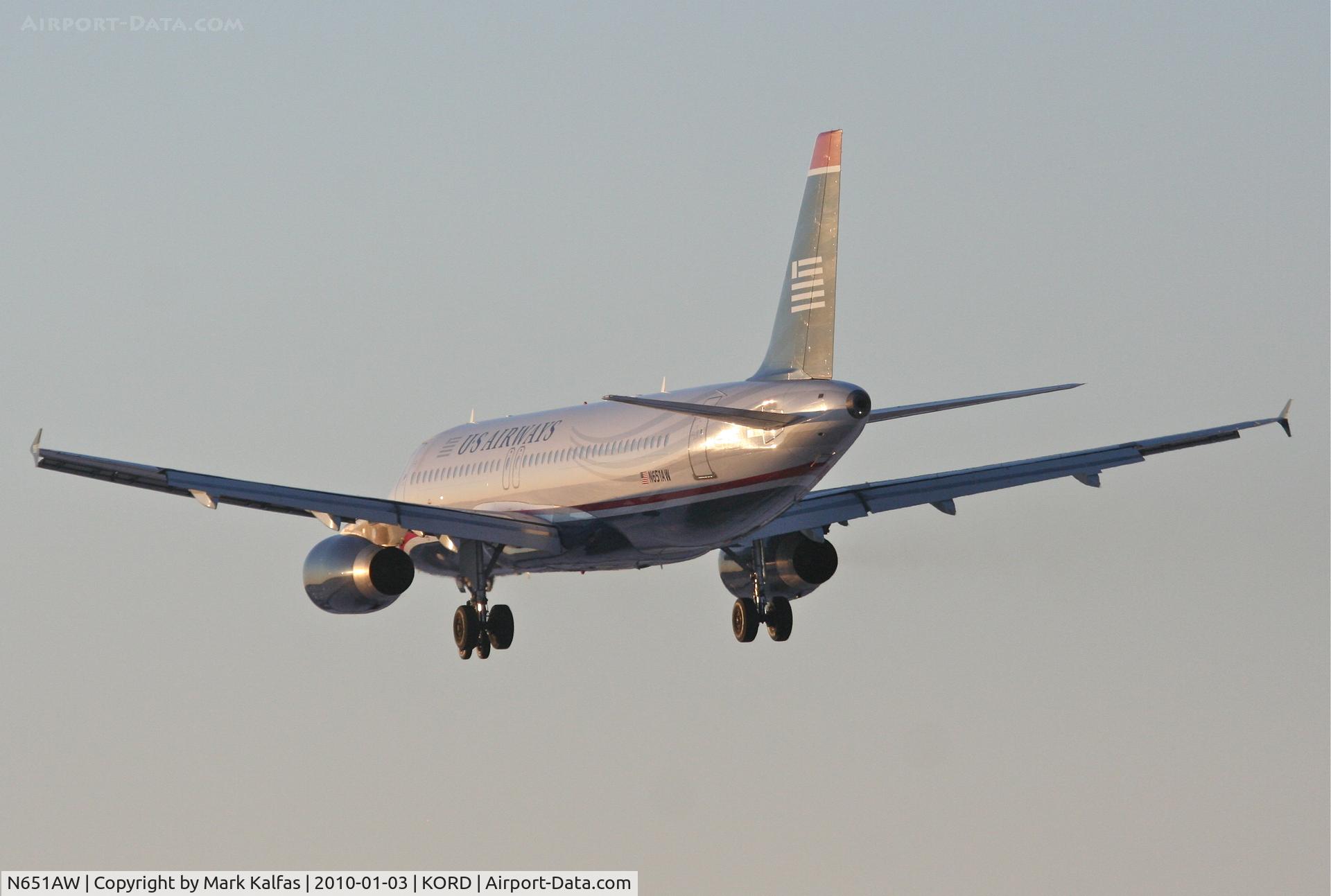 N651AW, 1998 Airbus A320-232 C/N 866, Us Airways A320-232, AWE320, arriving RWY 28 KORD from KLAS.