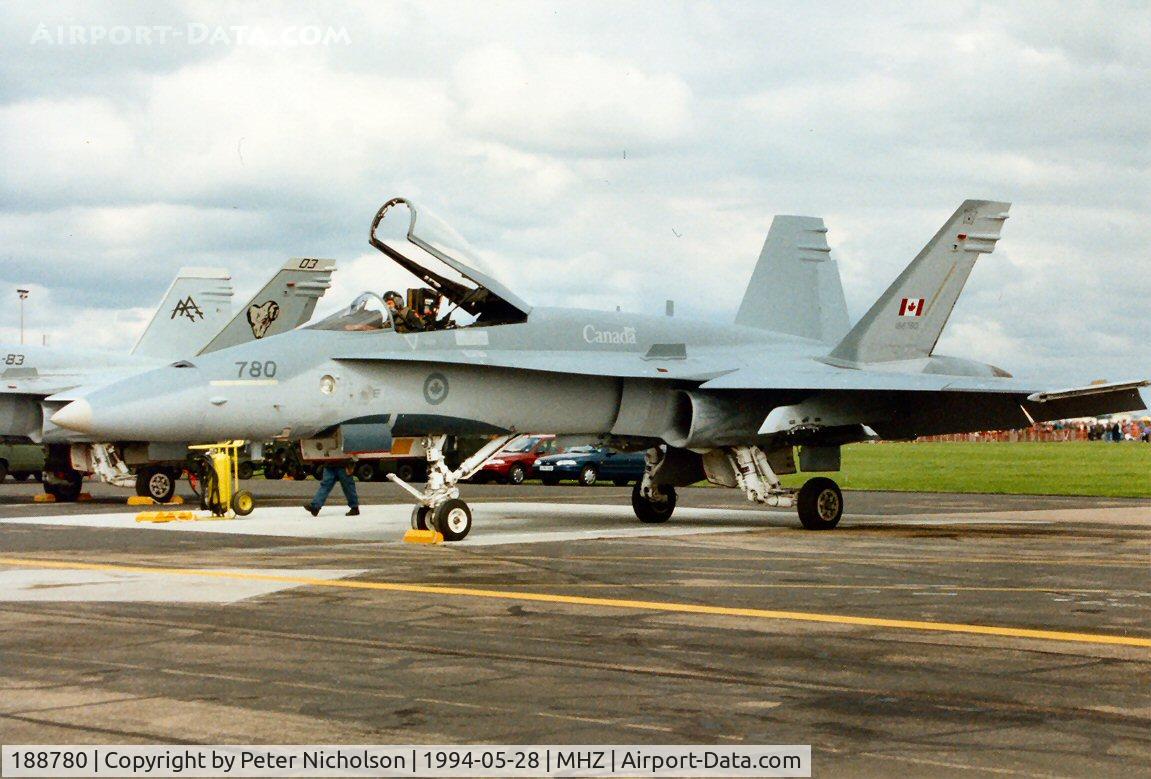 188780, 1987 McDonnell Douglas CF-188A Hornet C/N 0547/A455, CF-18A Hornet of 4 Wing Canadian Armed Forces on the display flight-line at the 1994 Mildenhall Air Fete.