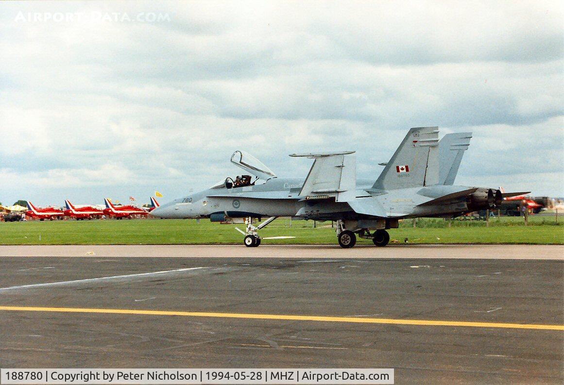 188780, 1987 McDonnell Douglas CF-188A Hornet C/N 0547/A455, CF-18A Hornet of 4 Wing Canadian Armed Forces returning to the flight-line at the 1994 Mildenhall Air Fete.