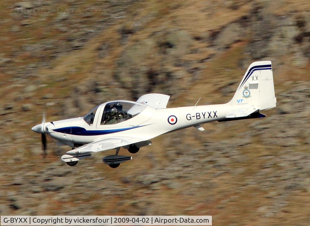 G-BYXX, 2001 Grob G-115E Tutor T1 C/N 82180/E, Royal Air Force, operated by Liverpool & Manchester UAS. Taken over Thirlmere, Cumbria.