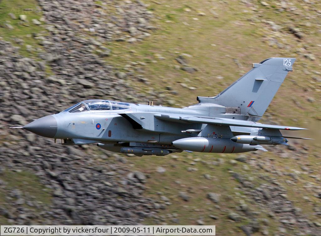 ZG726, 1990 Panavia Tornado GR.1A C/N 829/BS183/3400, Royal Air Force Tornado GR4A operated by the Marham Wing, coded '125'. Taken at Dunmail Raise, Cumbria.