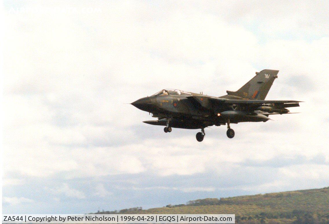 ZA544, 1981 Panavia Tornado GR.1 C/N 054/BT015/3028, As a Tornado GR.1 with 15[R] Squadron, this aircraft was seen at Lossiemouth in April 1996.