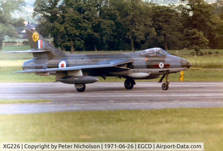 XG226, 1956 Hawker Hunter F.6A C/N 41H-680038, Hunter F.6A of 63 Squadron at RAF Brawdy displayed at the 1971 Woodford Airshow.