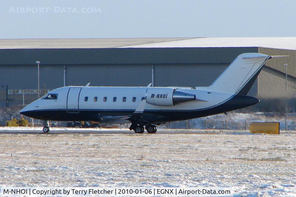 M-NHOI, 2008 Bombardier Challenger 605 (CL-600-2B16) C/N 5744, Dubai based Challenger about to leave icy East Midlands for the sunny climate of its home base