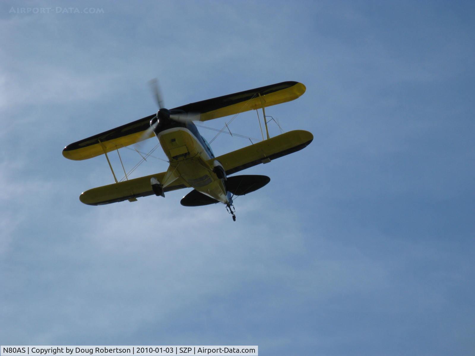 N80AS, 1992 Pitts S-2B Special C/N 5244, 1992 Pitts Aerobatics PITTS S-2B, Lycoming AEIO-540, takeoff climb Rwy 04