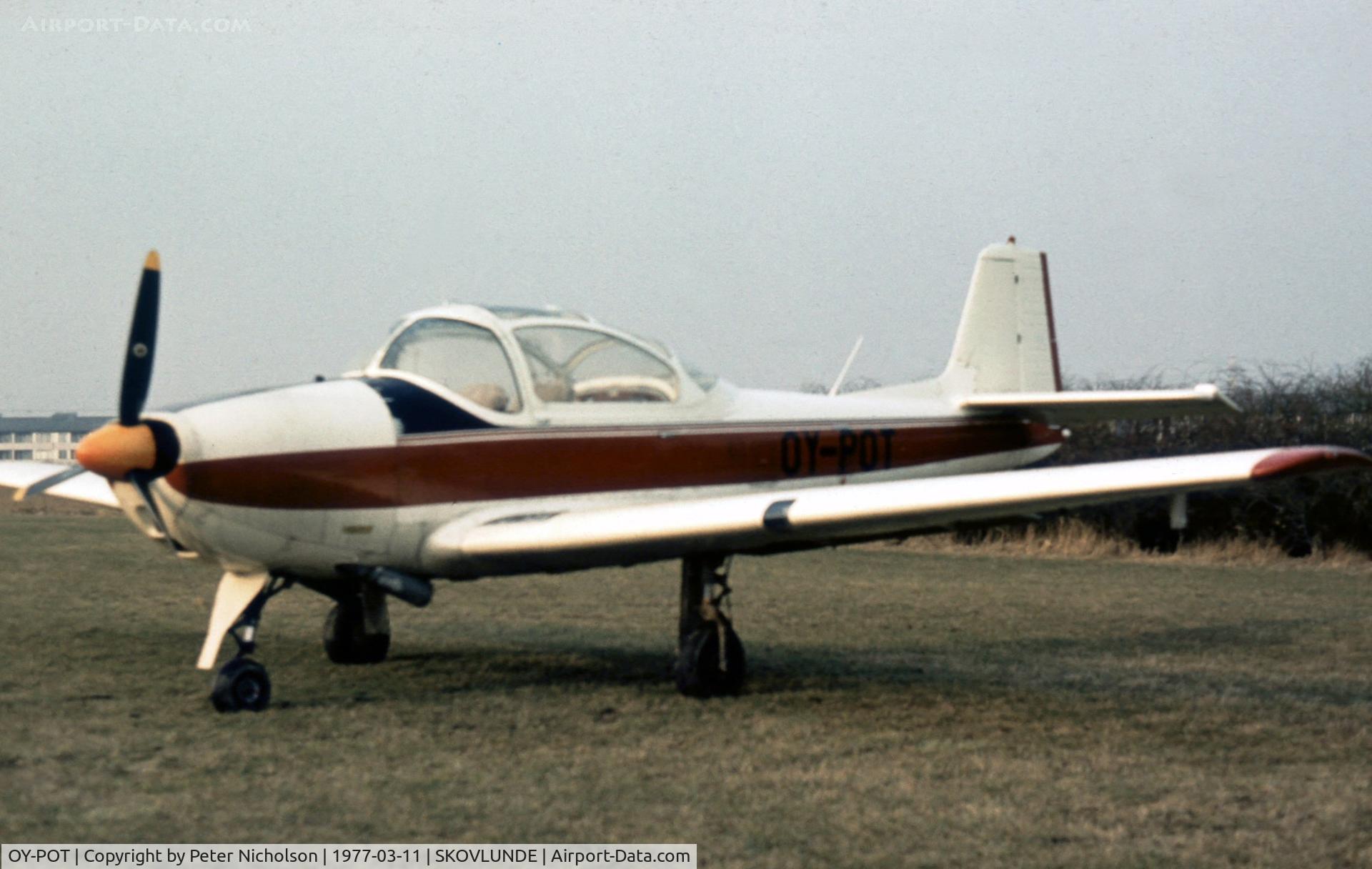 OY-POT, 1959 Focke-Wulf FWP-149D C/N 016, Piaggio P149D seen at Skovlunde Airfield in March 1977 - the airfield closed in 1980.