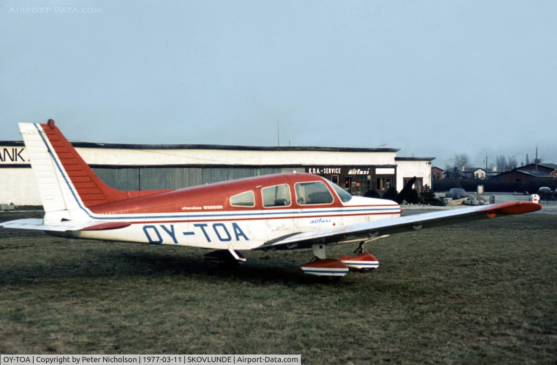 OY-TOA, 1974 Piper PA-28-151 Cherokee Warrior C/N 28-7415474, This Cherokee Warrior was based at Skovlunde Airfield in March 1977- the airfield closed in 1980.