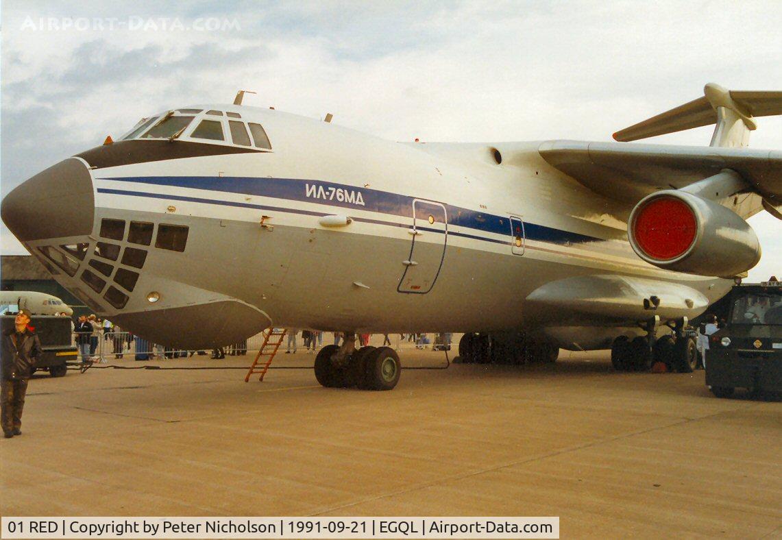 01 RED, 1990 Ilyushin Il-76MD C/N 1003401024, Il-76MD Candid support aircraft for the Russian Knights display team on display at the 1991 RAF Leuchars Airshow.