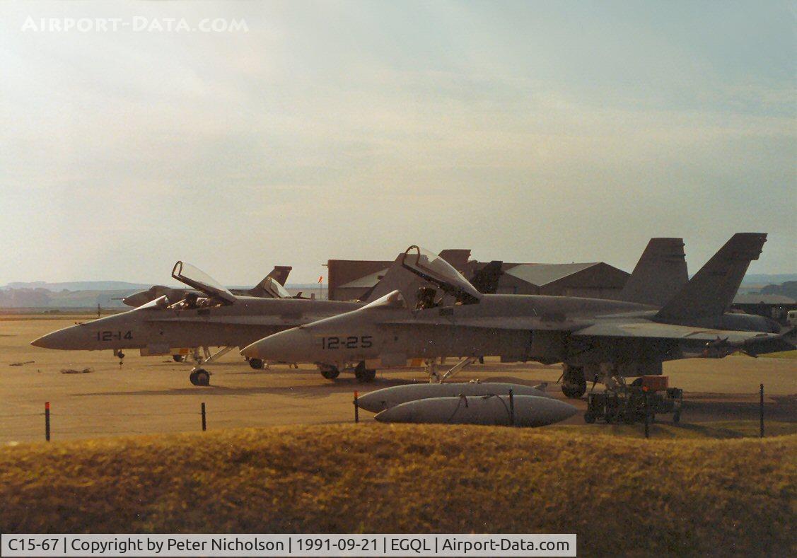 C15-67, McDonnell Douglas EF-18A Hornet C/N 0910/A589, EF-18A Hornet C.15-67 with C.15-56 of Ala 12 Spanish Air Force on display at the 1991 Leuchars Airshow.