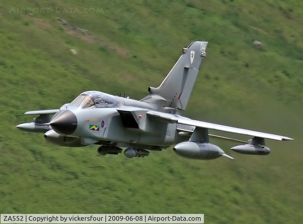 ZA552, 1981 Panavia Tornado GR.4 C/N 068/BT019/3036, Royal Air Force, operated by the Marham Wing coded '044' and wears 13 Squadron markings. Taken at Dunmail Raise, Cumbria.