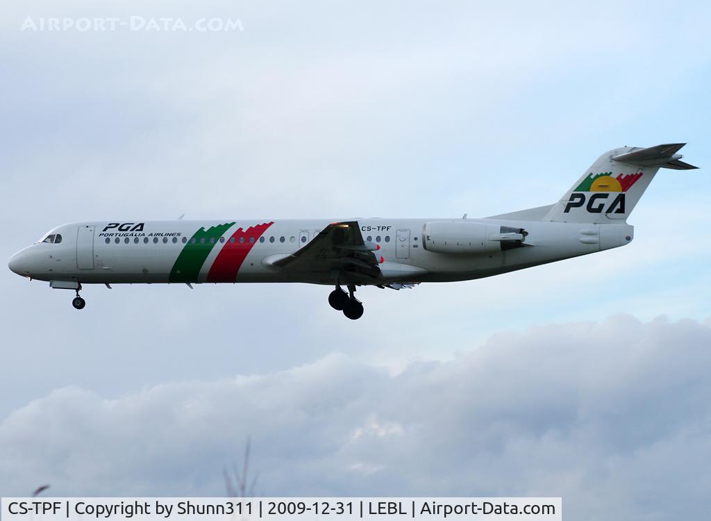 CS-TPF, 1999 Fokker 100 (F-28-0100) C/N 11258, Landing rwy 25R