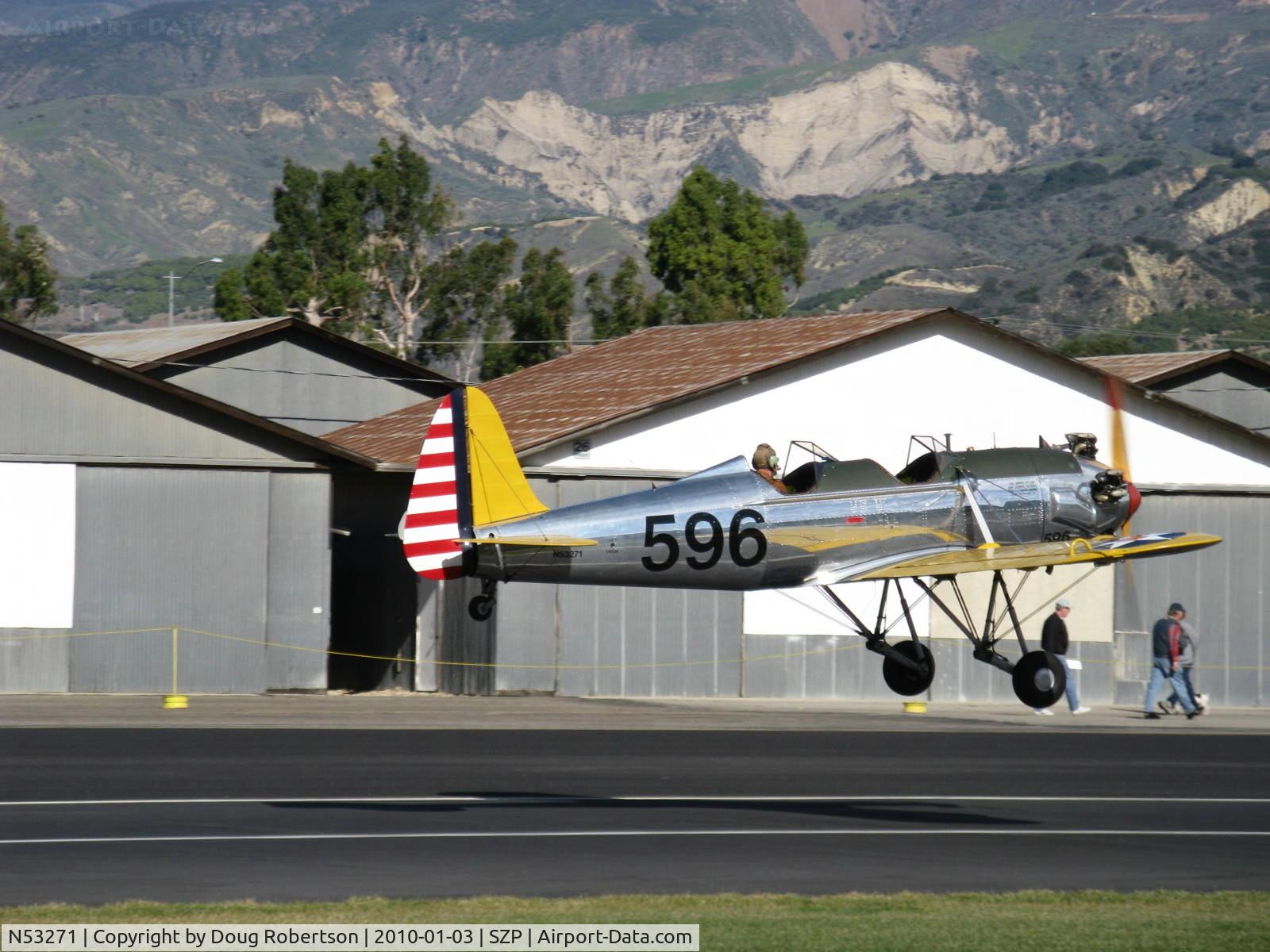 N53271, 1941 Ryan Aeronautical ST3KR C/N 1625, Ryan Aeronautical ST-3KR as PT-22, Kinner R5-540-1 160 Hp radial, takeoff climb Rwy 04