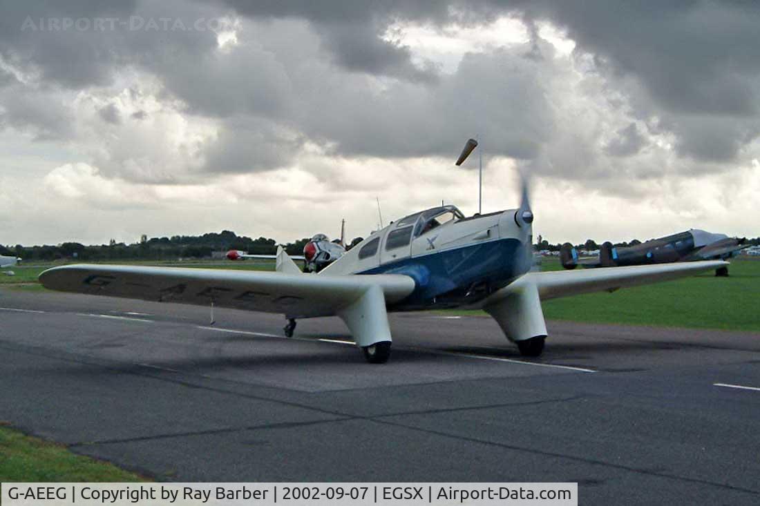 G-AEEG, 1936 Miles M-3A Falcon Major C/N 216, Miles M.3A Falcon Major [216]  North Weald~G 07/09/2002. Seen here taxiing in at North Weald Essex UK.