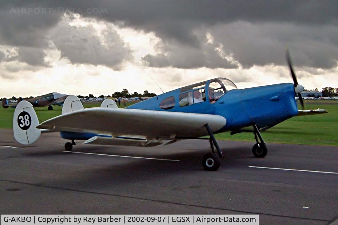 G-AKBO, 1947 Miles M38 Messenger 2A C/N 6378, Miles M.38 Messenger 2A [6378]  North Weald~G 07/09/2002. Seen here taxiing in at North Weald Essex UK.  Cancelled by CAA 24-08-2004. Certificate of Airworthiness expired 03-08-2003 Currently on rebuild 2009