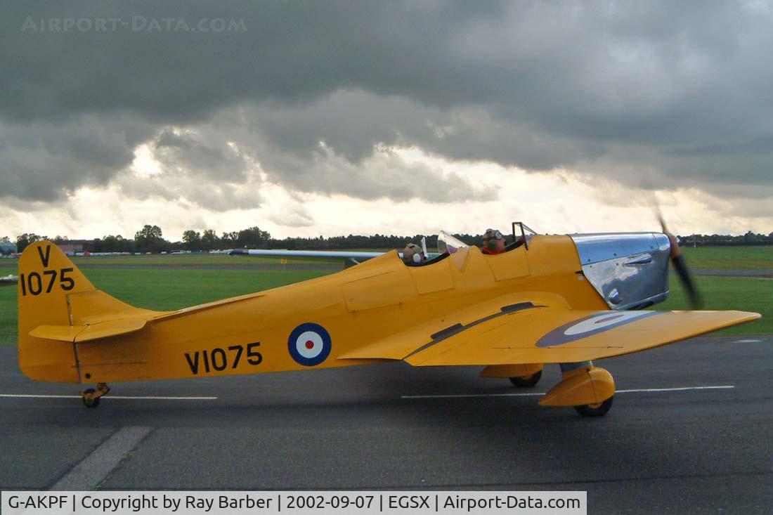 G-AKPF, 1941 Miles M14A Hawk Trainer 3 C/N 2228, Miles M.14A Hawk Trainer 3 [2228] North Weald~G 07/09/2002. Seen here taxiing in at North Weald Essex UK.