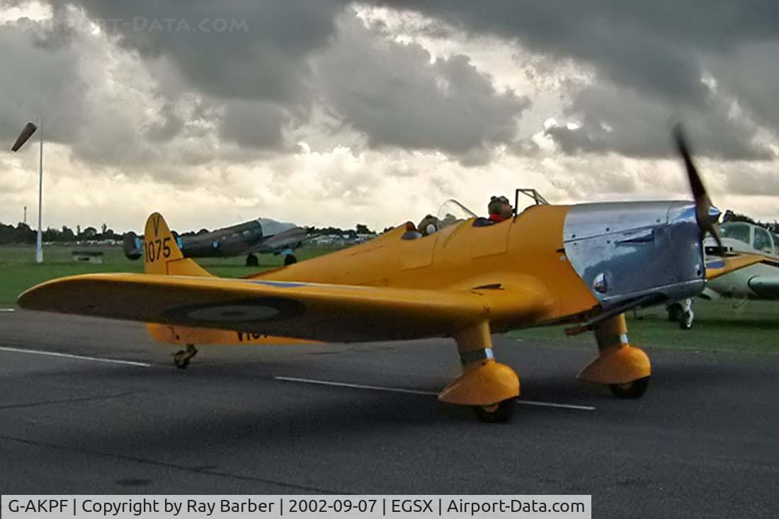 G-AKPF, 1941 Miles M14A Hawk Trainer 3 C/N 2228, Miles M.14A Hawk Trainer 3 [2228] North Weald~G 07/09/2002.  Seen here taxiing in at North Weald Essex UK.