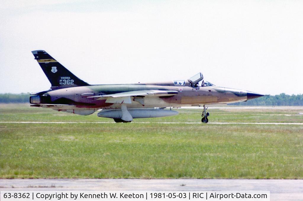 63-8362, Republic F-105F-1-RE Thunderchief C/N F139, I used to fly a Cessna 172 (N8249X) out of the VA-ANG base at Richmond, Virginia and took some pictures of the VA-ANG aircraft.