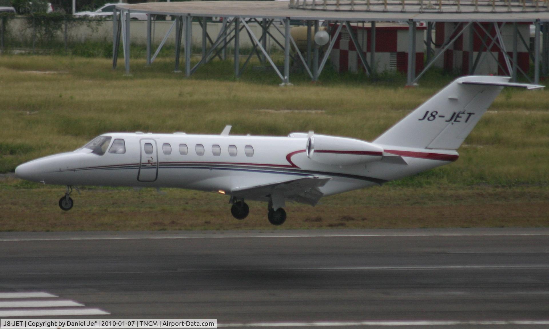 J8-JET, 2008 Cessna 525B CitationJet CJ3 C/N 525B-0247, J8-JET landing at TNCM