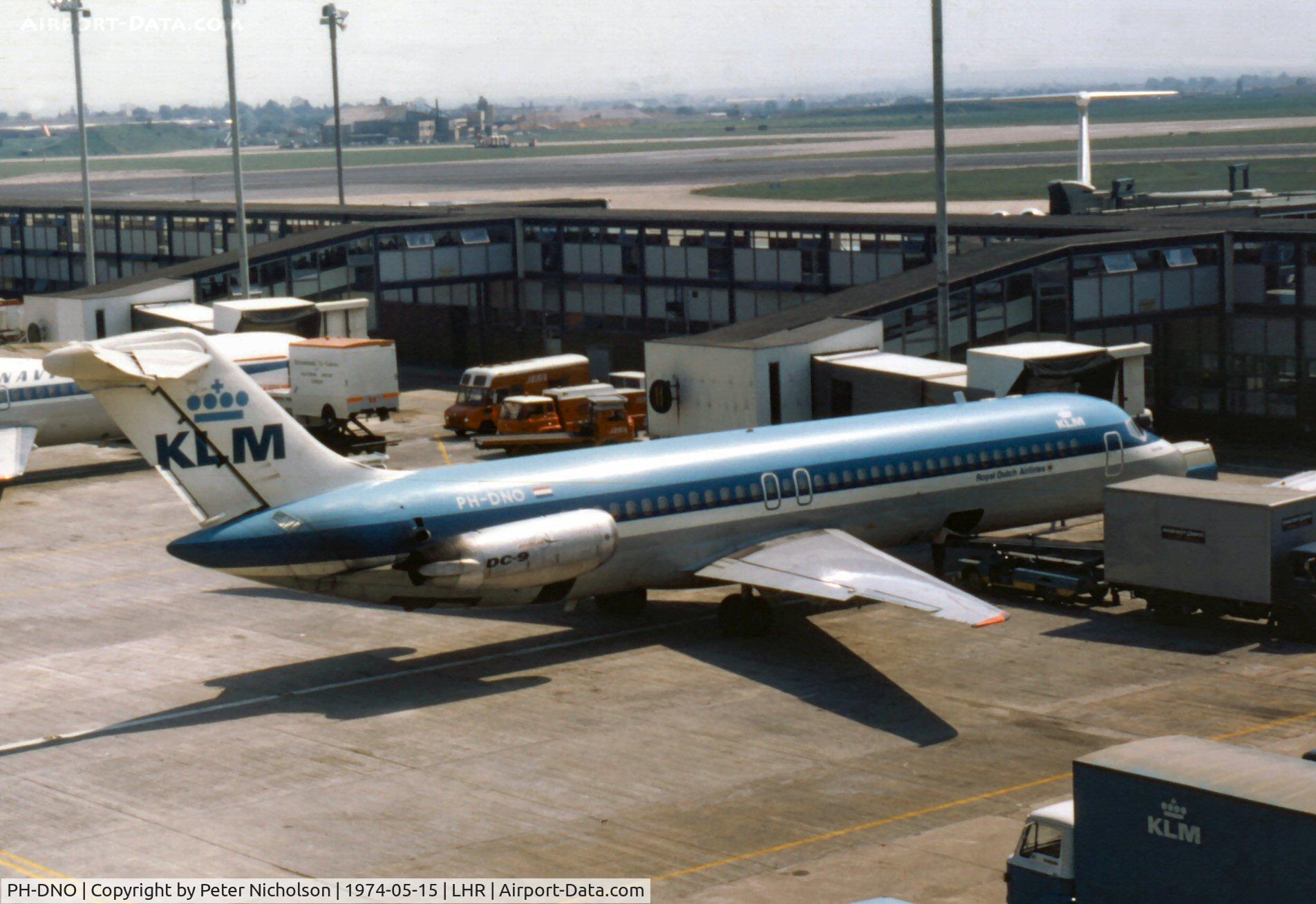 PH-DNO, 1968 Douglas DC-9-33RC C/N 47193, DC-9-33RC of KLM Royal Dutch Airlines at Heathrow in May 1974.