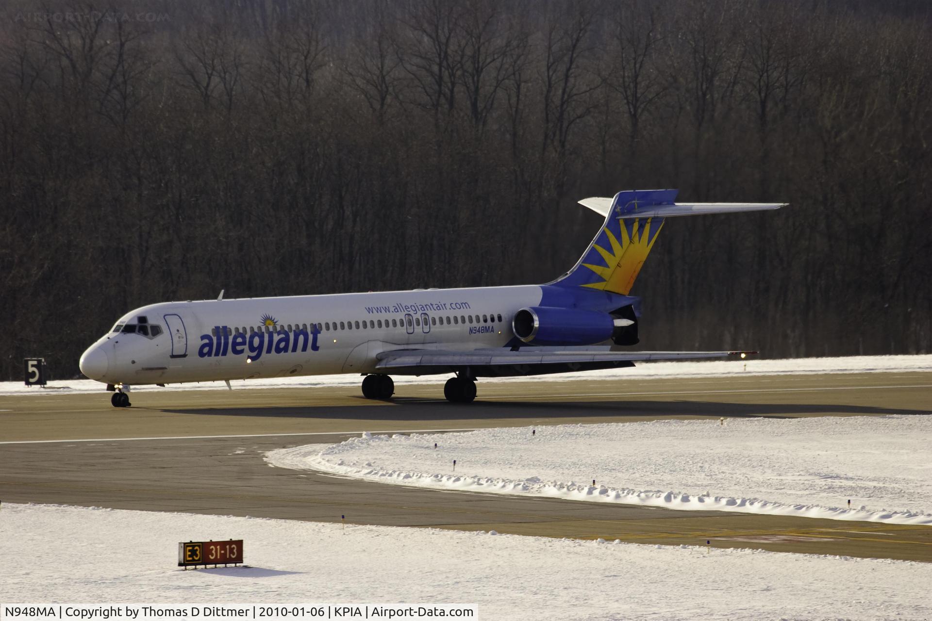 N948MA, 1989 McDonnell Douglas DC-9-87 C/N 49778, Allegiant Airways (N948MA) taxies on the runway to an exit