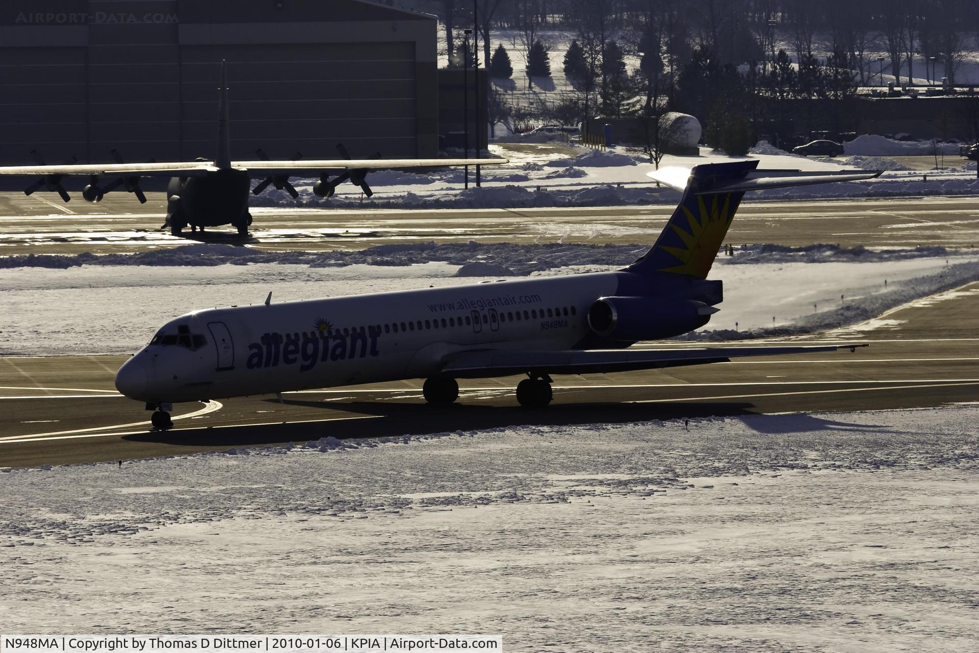 N948MA, 1989 McDonnell Douglas DC-9-87 C/N 49778, Allegiant Airways (N948MA) exits the runway at taxiway Mike