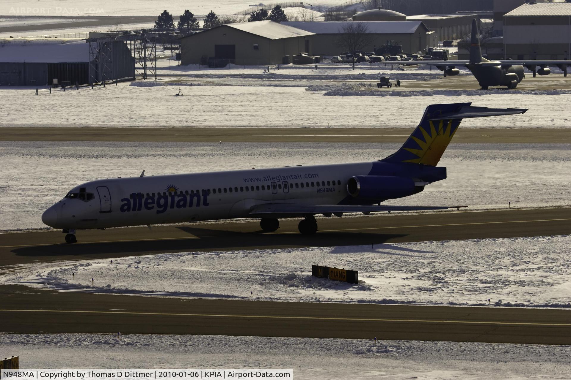 N948MA, 1989 McDonnell Douglas DC-9-87 C/N 49778, Allegiant Airways (N948MA) taxies on taxiway Mike to taxiway Delta
