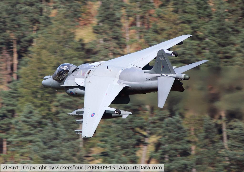 ZD461, 1989 British Aerospace Harrier GR.7 C/N P51, Royal Air Force Harrier GR9A (c/n P51). Operated by 1 Squadron but without unit markings and coded '51A'. Dunmail Raise, Cumbria.