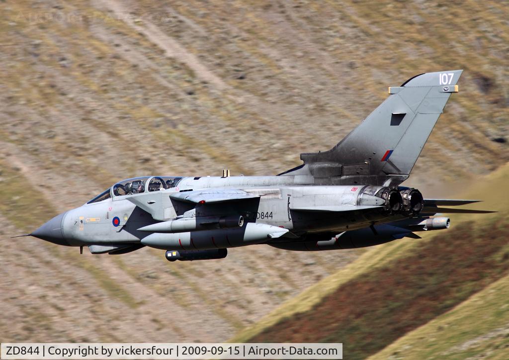 ZD844, 1985 Panavia Tornado GR.4 C/N 429/BS142/3196, Royal Air Force. Operated by the Marham Wing, coded '107'. Dunmail Raise, Cumbria.