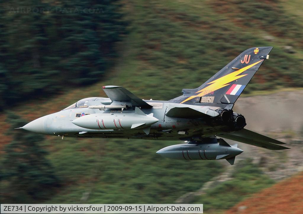 ZE734, 1988 Panavia Tornado F.3 C/N 664/AS050/3298, Royal Air Force. Operated by 111 Squadron, coded 'JU' and wearing a special scheme. Dunmail Raise, Cumbria.