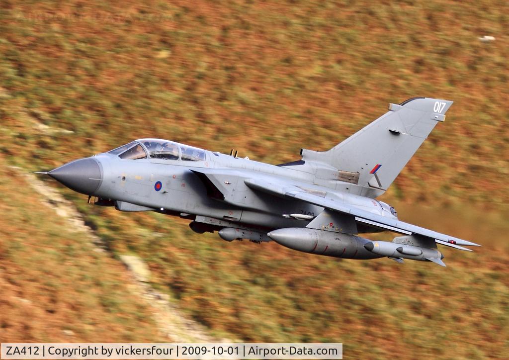 ZA412, 1983 Panavia Tornado GR.4 C/N 232/BT036/3111, Royal Air Force Tornado GR4 (c/n BT036). Operated by the Marham Wing, coded '017'. Dunmail Raise, Cumbria.