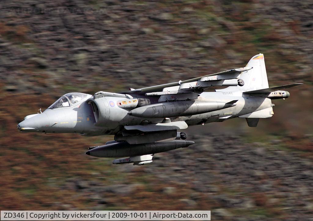 ZD346, 1988 British Aerospace Harrier GR.9A C/N P13, Royal Air Force Harrier GR9 (c/n P13). Operated by 4 Squadron, coded '13'. Dunmail Raise, Cumbria.