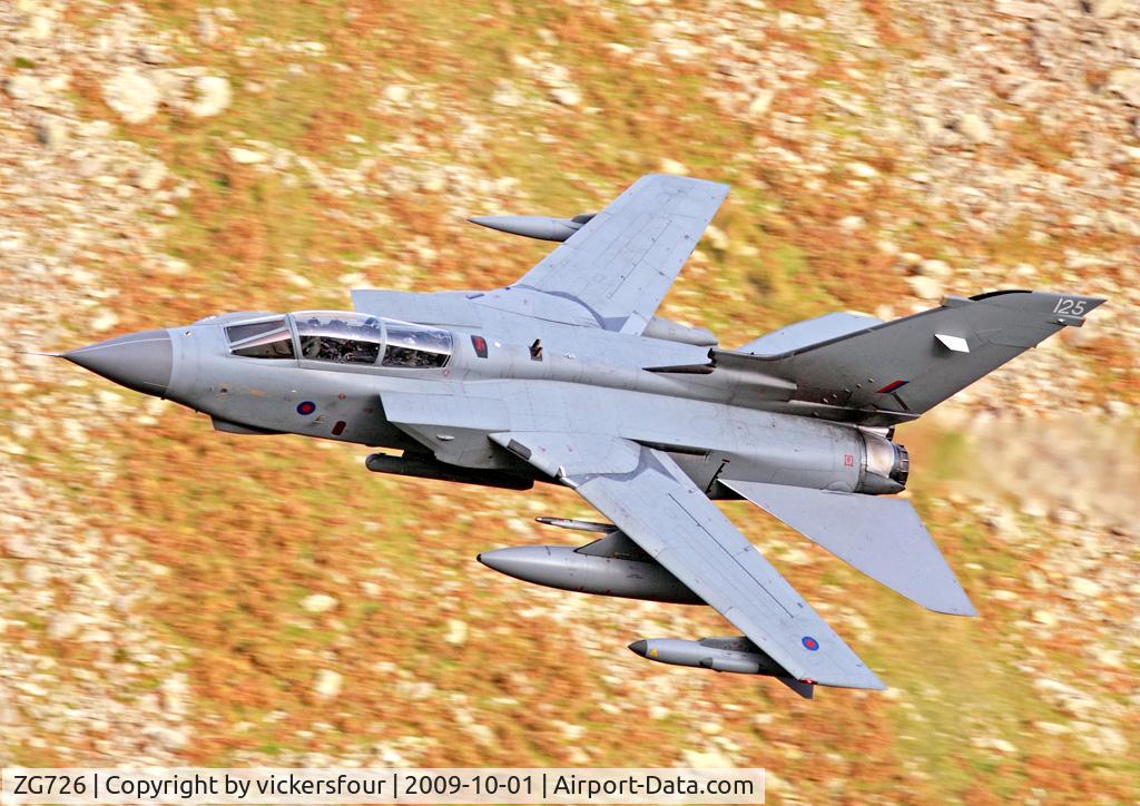 ZG726, 1990 Panavia Tornado GR.1A C/N 829/BS183/3400, Royal Air Force Tornado GR4A (c/n BS183). Operated by the Marham Wing, coded '125'. Dunmail Raise, Cumbria.