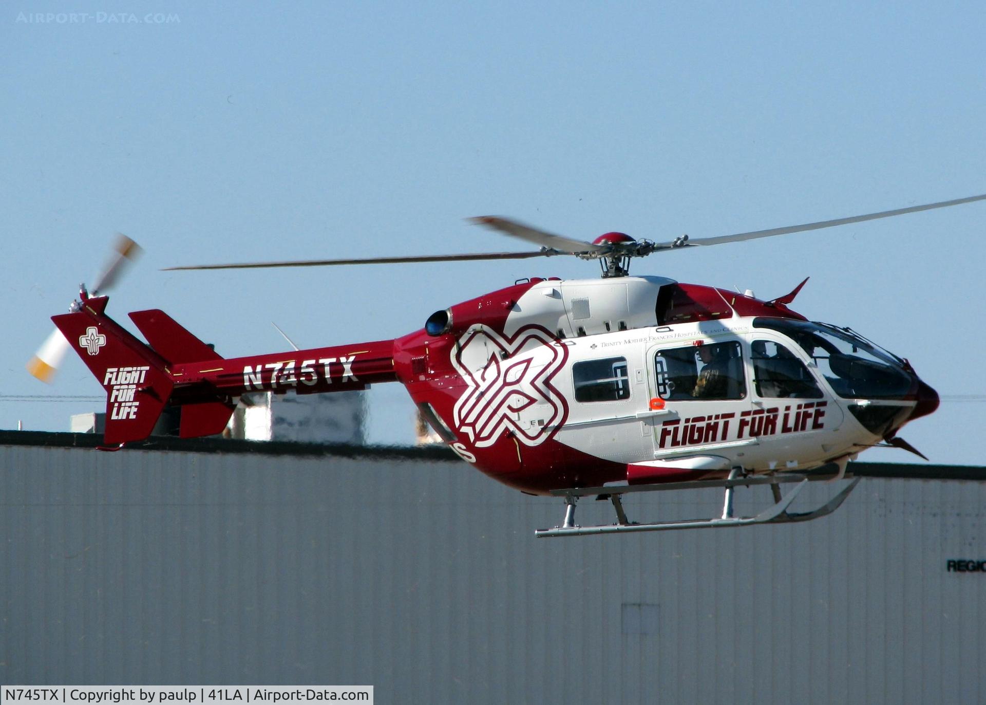N745TX, Eurocopter-Kawasaki EC-145 (BK-117C-2) C/N 9295, Departing Metro Aviation/Downtown Shreveport.