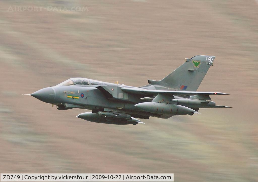 ZD749, 1984 Panavia Tornado GR.4 C/N 384/BS130/3177, Royal Air Force Tornado GR4 (c/n BS130). Operated by the Marham Wing wearing 9 Squadron markings, coded '097'. Thirlmere, Cumbria.