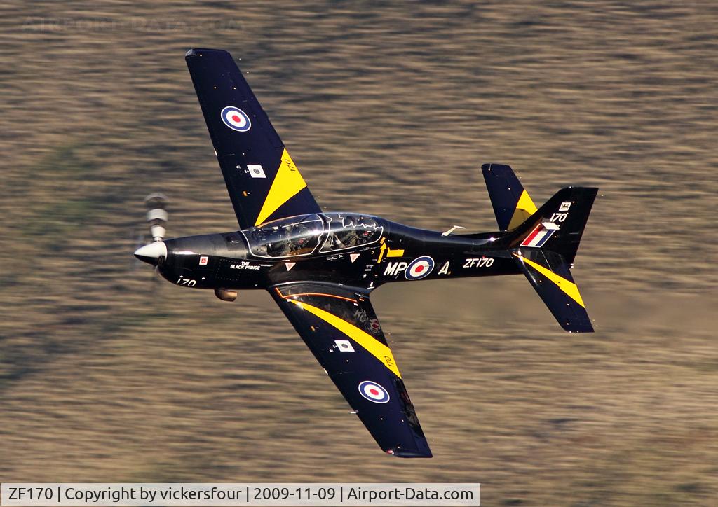 ZF170, 1989 Short S-312 Tucano T1 C/N S022/T22, Royal Air Force. Operated by 76 (R) Squadron, coded 'MP-A' and named 'The Black Prince'. M6 Pass, Cumbria.
