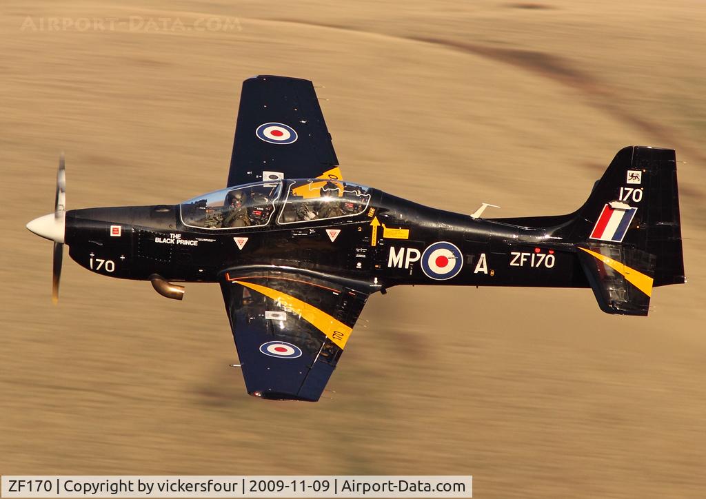 ZF170, 1989 Short S-312 Tucano T1 C/N S022/T22, Royal Air Force. Operated by 76 (R) Squadron, coded 'MP-A' and named 'The Black Prince'. M6 Pass, Cumbria.