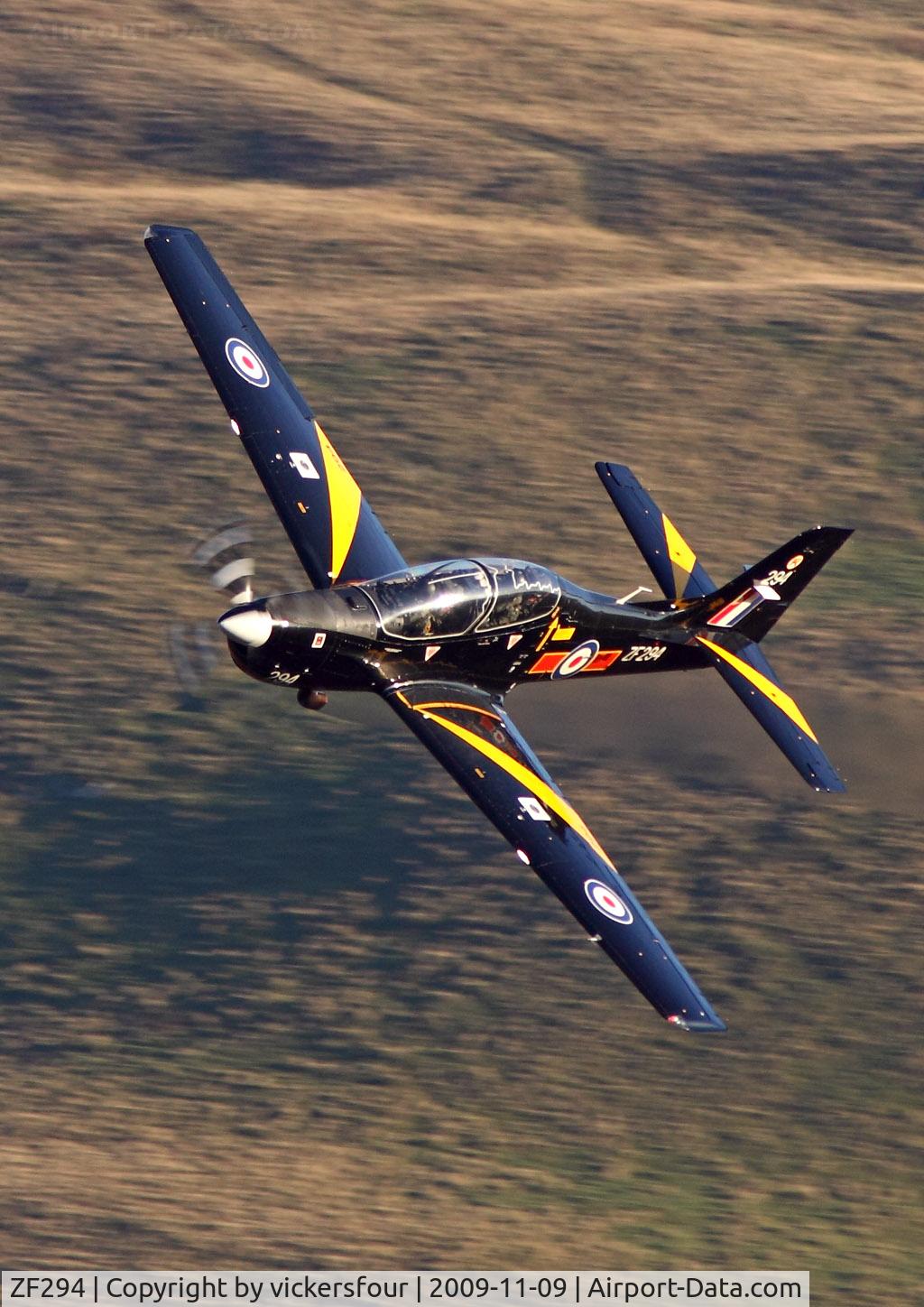 ZF294, 1991 Short S-312 Tucano T1 C/N S094/T65, Royal Air Force. Operated by 207 (R) Squadron. M6 Pass, Cumbria.