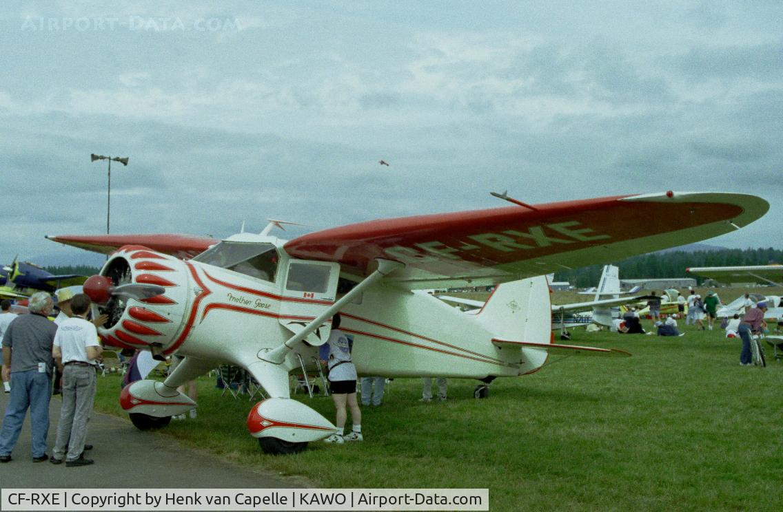 CF-RXE, 1936 Stinson SR-8B Reliant C/N 9701, Stinson Reliant, named Mother Goose, at Arlington airfield, WA. Summer 1997.
