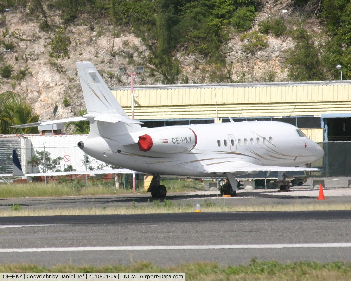 OE-HKY, 2006 Dassault Falcon 2000 C/N 226, OE-HKY park at cargo ramp TNCM